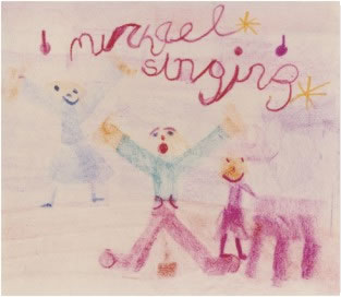 Childrens drawing of Michael singing and our Tone Harp inspired by a Tonalis Music Education workshop
